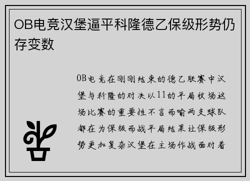 OB电竞汉堡逼平科隆德乙保级形势仍存变数